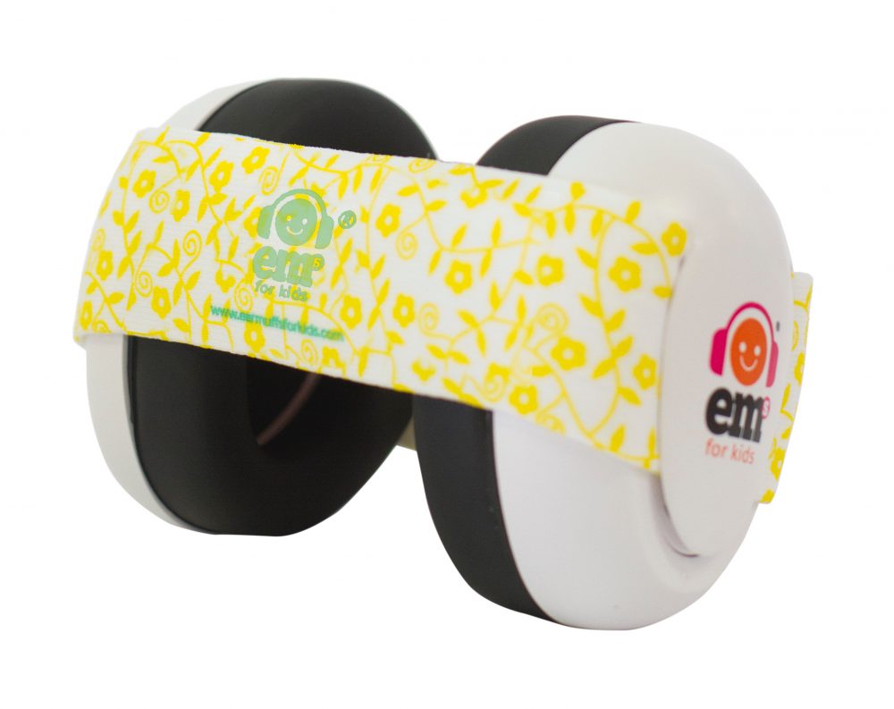 Ems for Kids Baby Earmuffs - White with Lemon Floral Headband